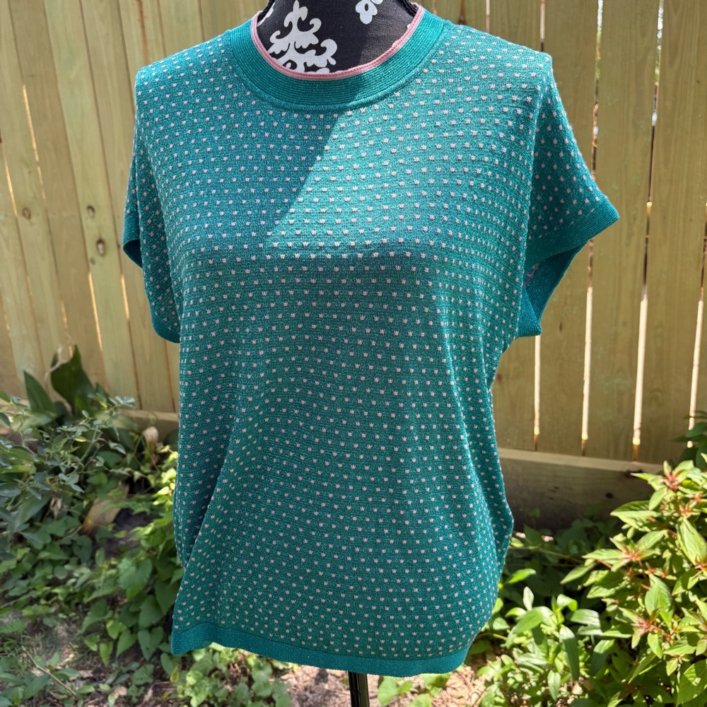 Numph Darlene Pullover Teal & Pink Polka Dot Women's Short Sleeve Top Sweater S - Picture 5 of 9